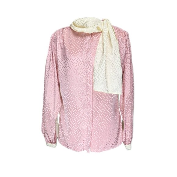 1970’s Saks Fifth Avenue Pink And Ivory Silk Bow Blouse - Picture 1 of 5